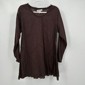 Livingston Williams Womens Boho Embroidered Tunic Top Size M Chocolate Brown